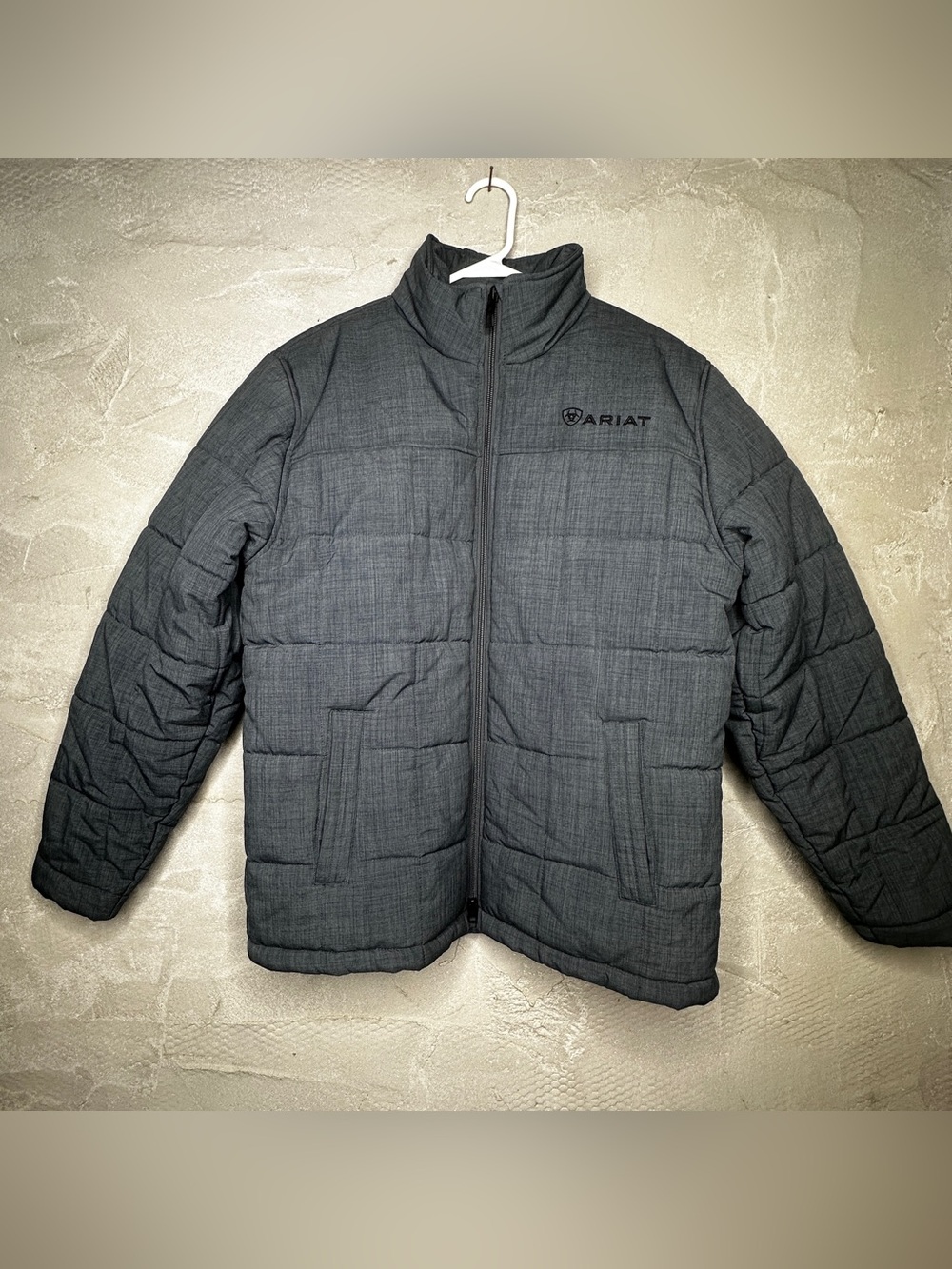 Ariat Men’s Gray Insulated Puffer Jacket Full Zip Fleece Lined